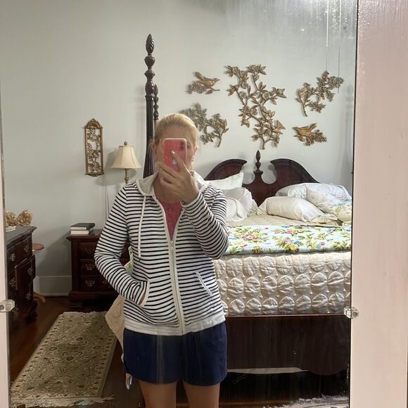 Talbots nautical look navy blue & white striped jacket with hood - Picture 8 of 10